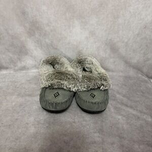 Manitobah Mukluks Slippers Womens Size 9 Grey Genuine Rabbit Fur Beaded Suede
